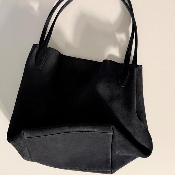 The more I look at this bag, the more its growing on me  Madewell juniper berry suede shopper tote